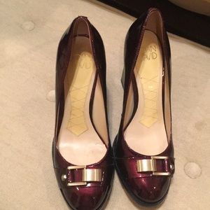 Joan and David block heel patent leather shoes
